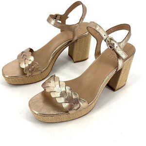 Naturalizer Women's Pandora Braided Ankle Strap Platform Heels Soft Gold‎ Size 8